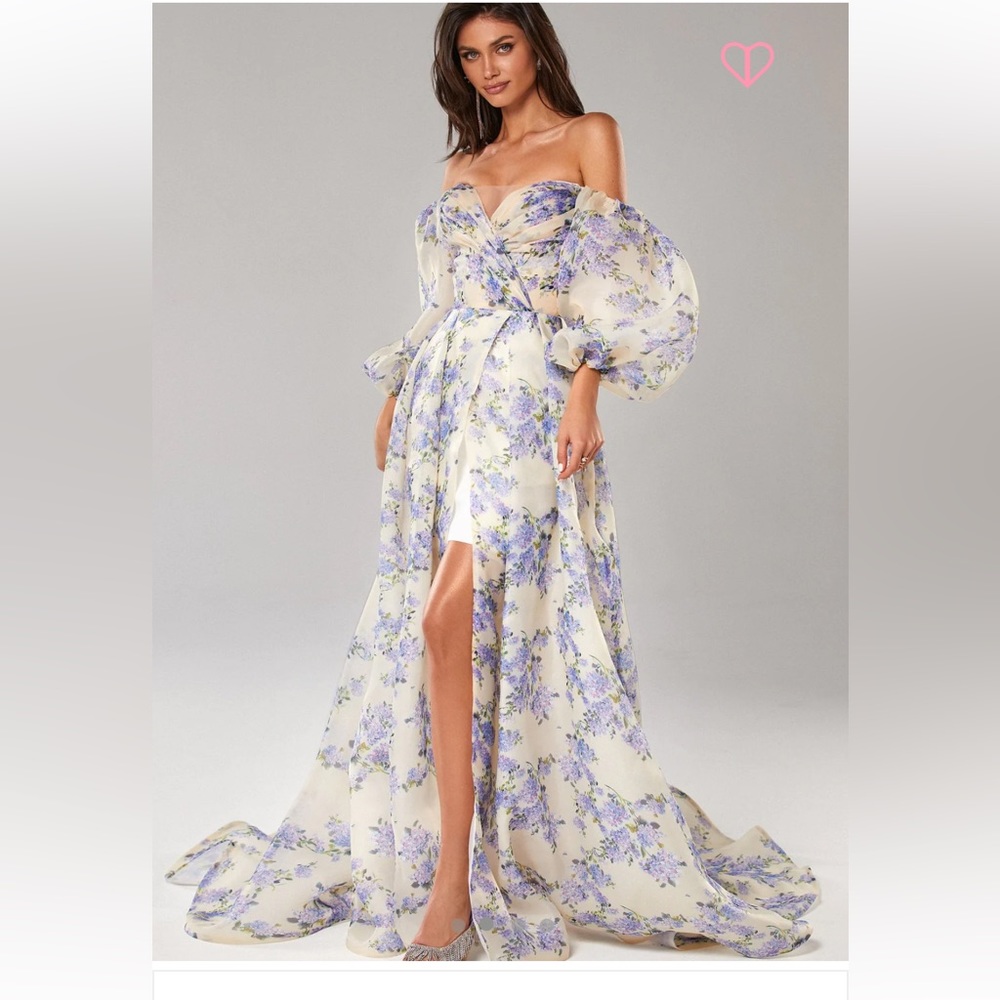 It’s Milla Hydrangea Elegant floral puff sleeve maxi dress size XL 12